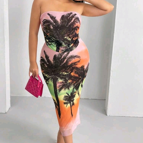 SHEIN 2XL Tropical Print Tube Top and Skirt - Picture 10 of 17